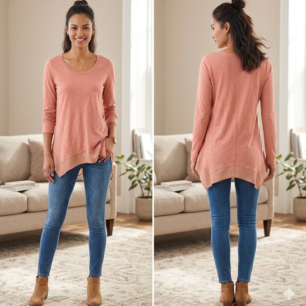 Garnet Hill Organic Cotton & Silk Trim Bottom Tunic XS Soft Coral